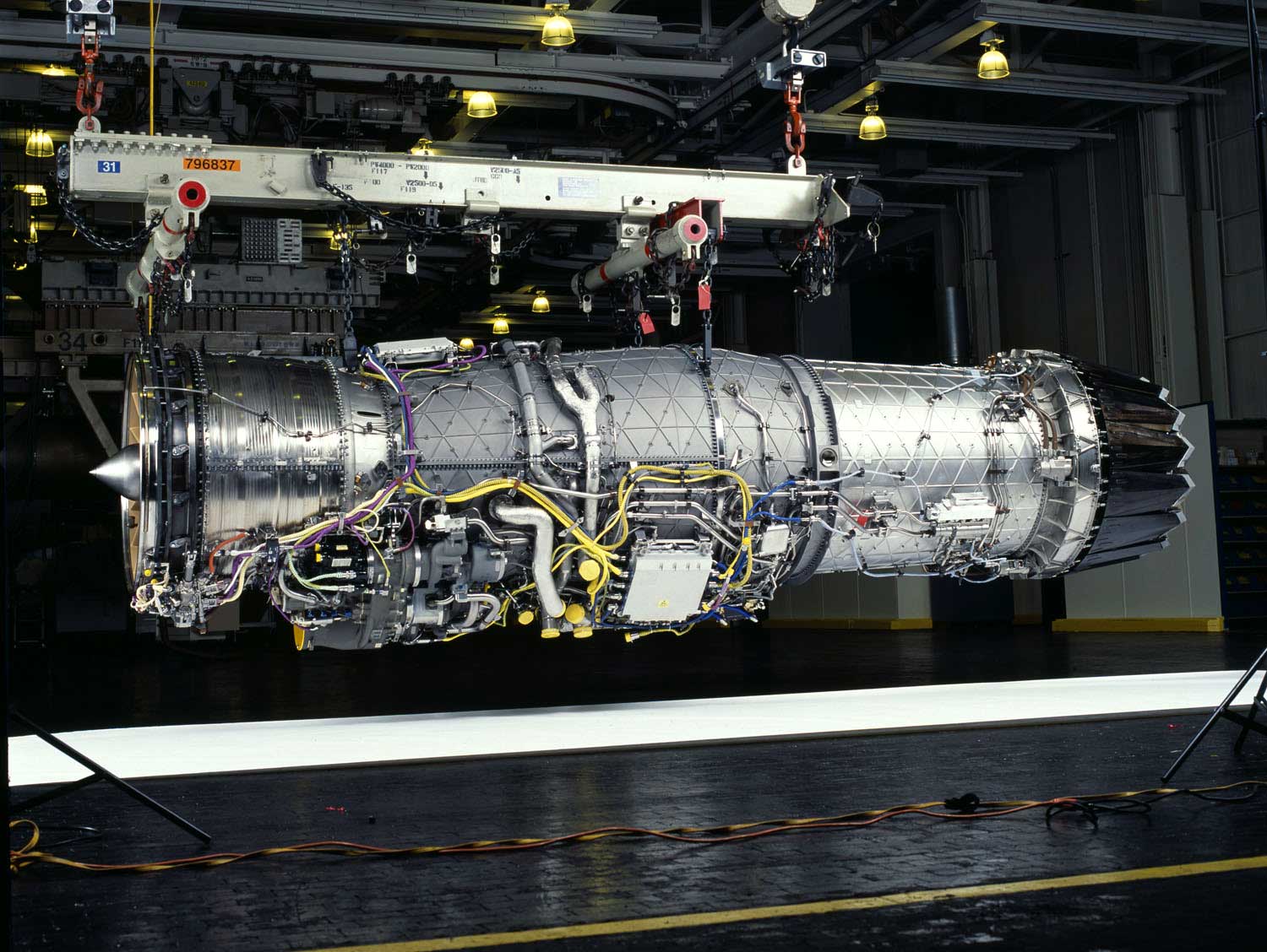 A Pratt and Whitney F135 military turbofan engine during development testing